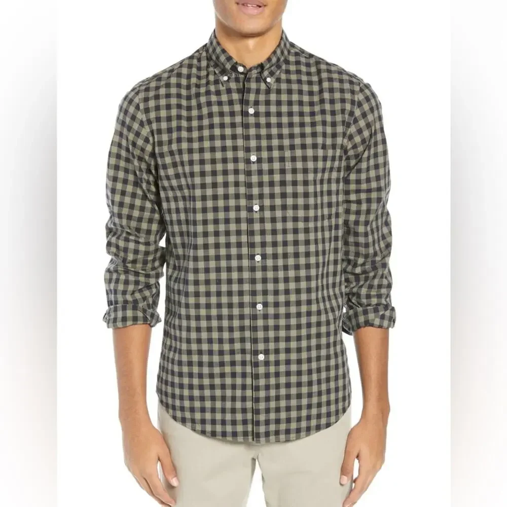 J Crew Slim Fit Stretch Secret Watch Button Down Shirt Navy Olive Plaid Small